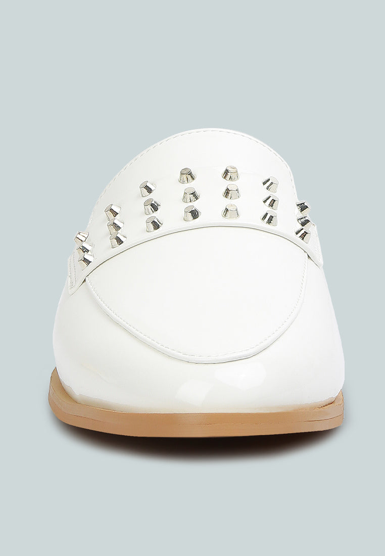 yashta white patent studded flat mules#color_white