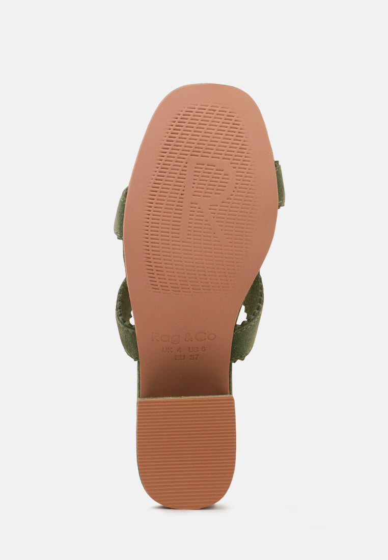 ZENA Green Suede Leather Sandal-Green