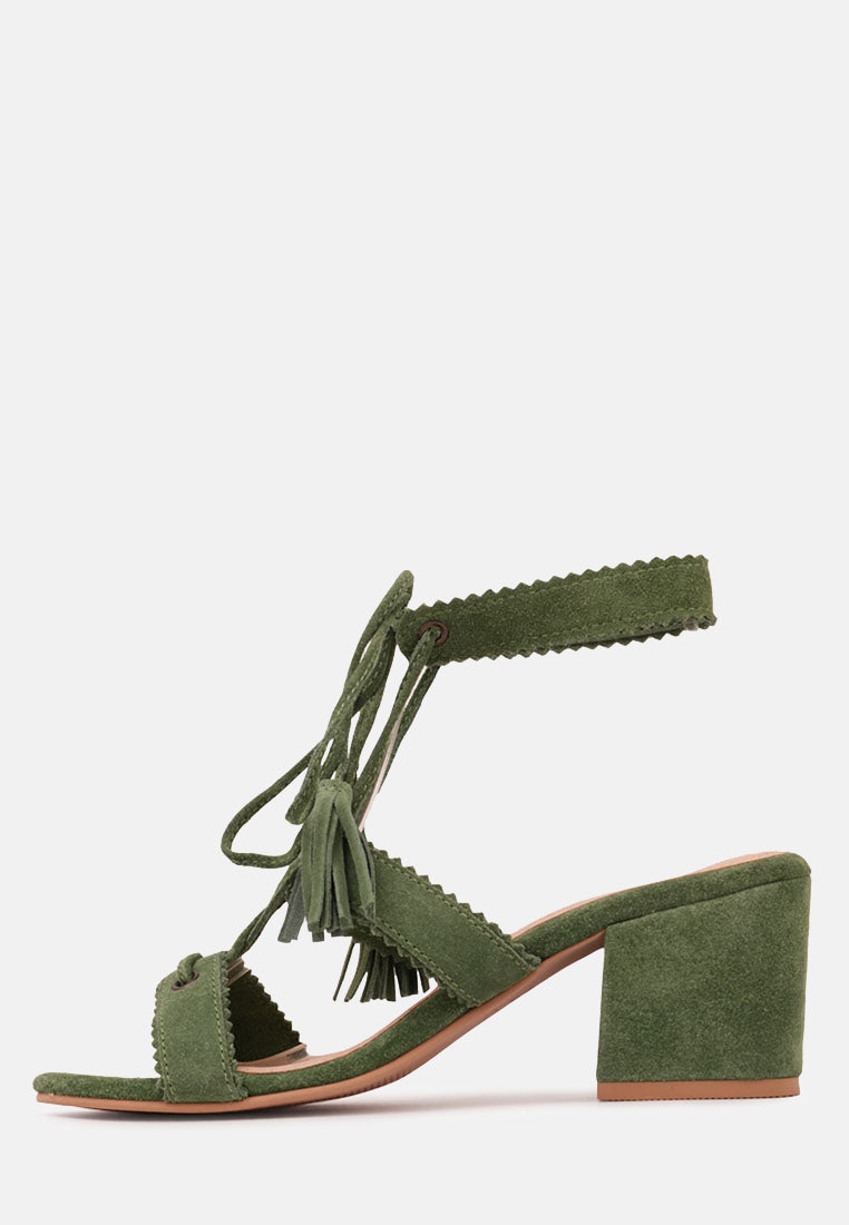 ZENA Green Suede Leather Sandal-Green