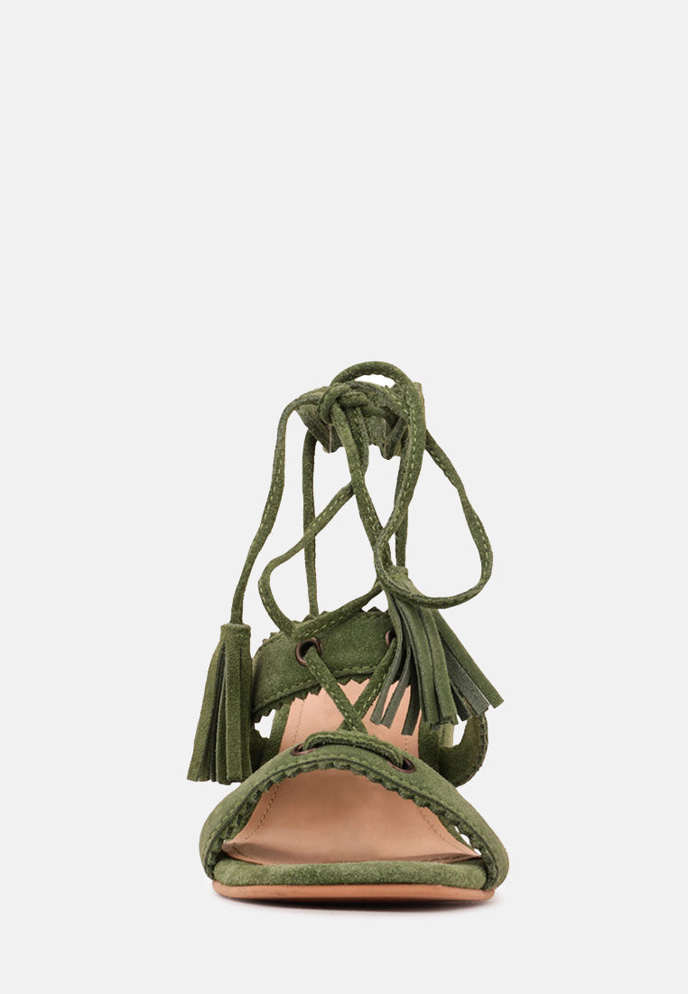 ZENA Green Suede Leather Sandal-Green