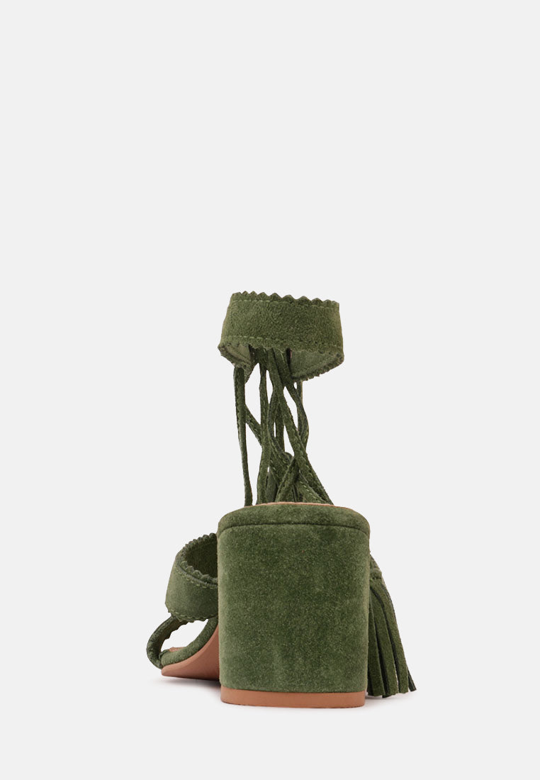 ZENA Green Suede Leather Sandal-Green