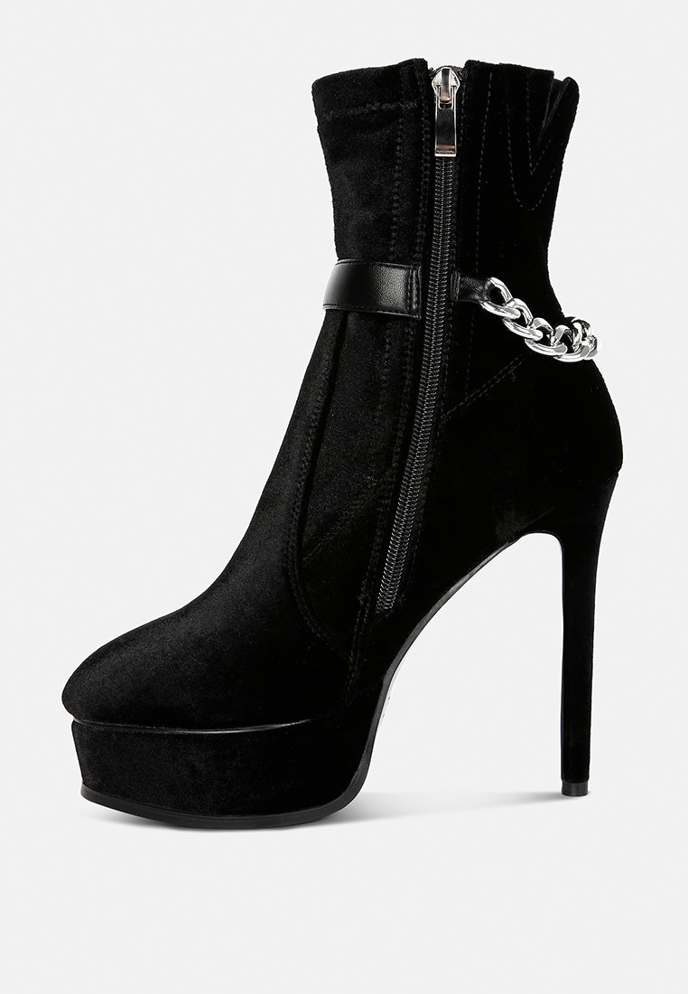 ZEPPELIN Black High Platform Velvet Ankle Boots#color_black