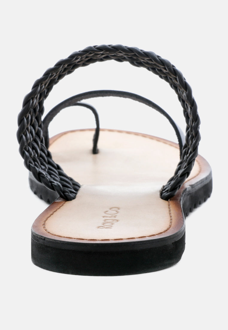 ZINA Black Braided Leather Flat Sandal-Black