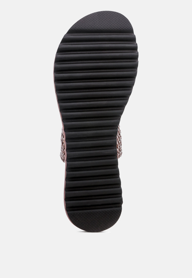 ZINA Brown Braided Leather Flat Sandal-Brown