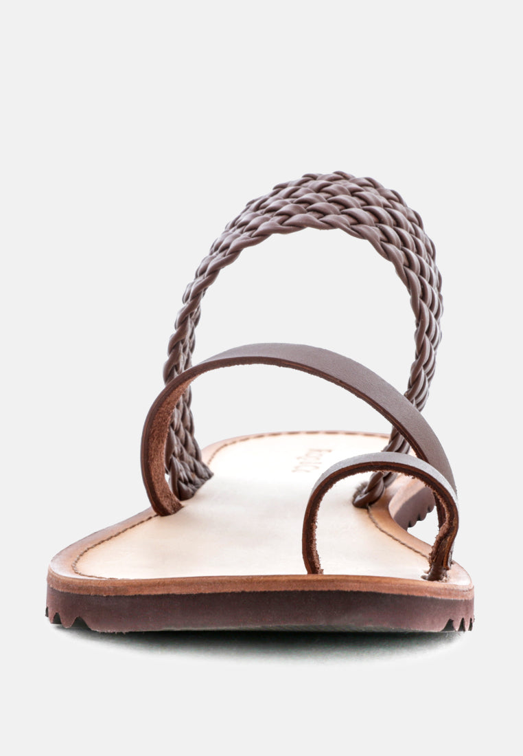 ZINA Brown Braided Leather Flat Sandal-Brown