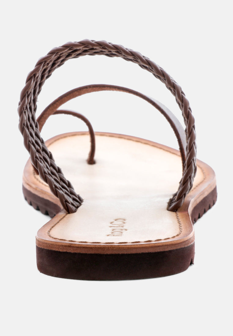 ZINA Brown Braided Leather Flat Sandal-Brown