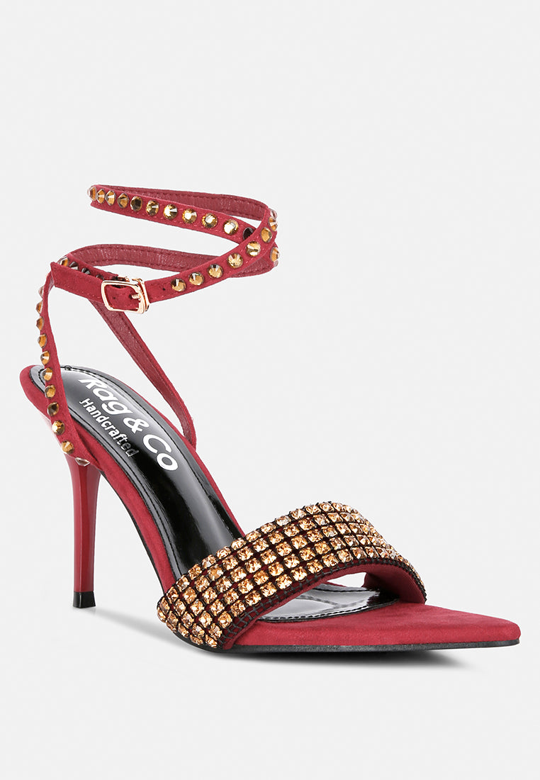 Buy Zurin Burgundy Diamante Embellished Stiletto Sandals Sandals