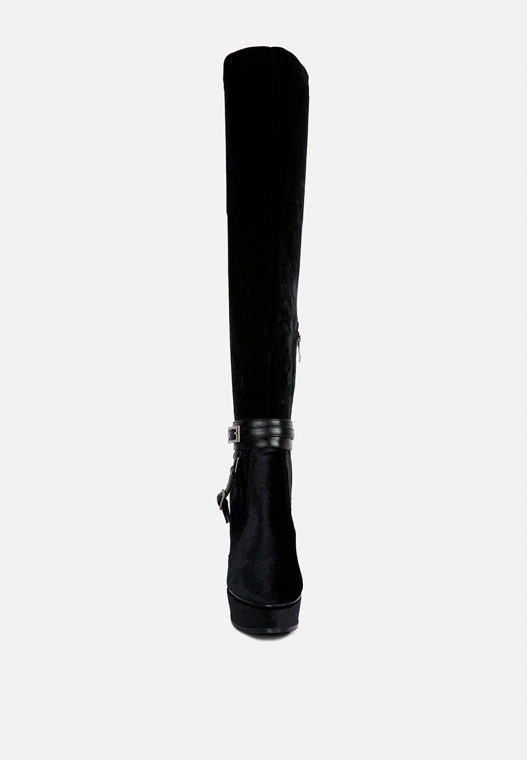 bison black high platform heeled long boots#color_black