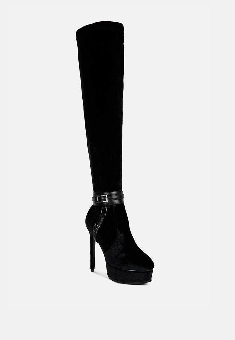 bison black high platform heeled long boots#color_black