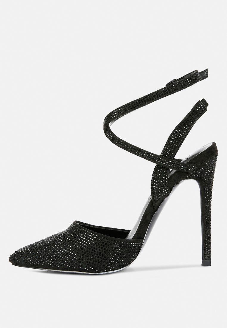 charmer diamante studded high heeled sandal in Black#color_Black