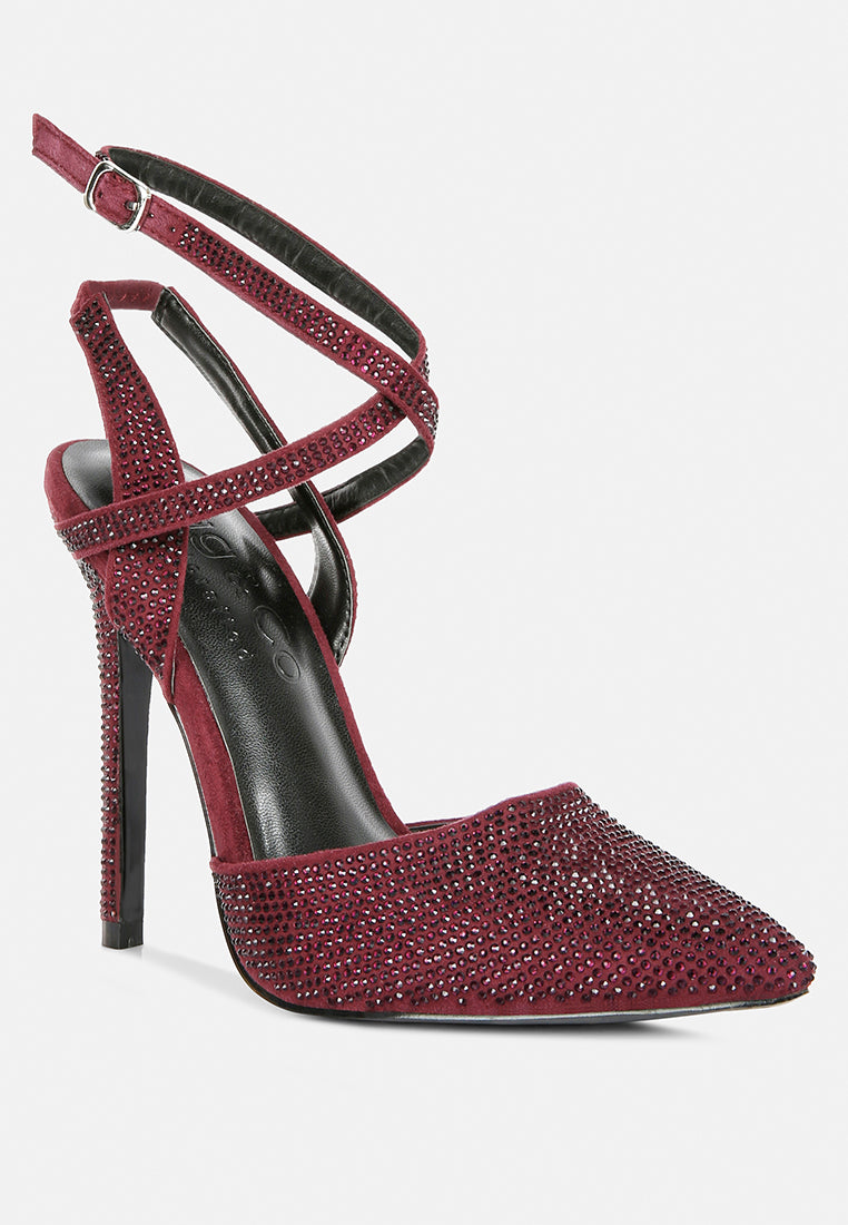 charmer diamante studded high heeled sandal in Burgundy#color_Burgundy
