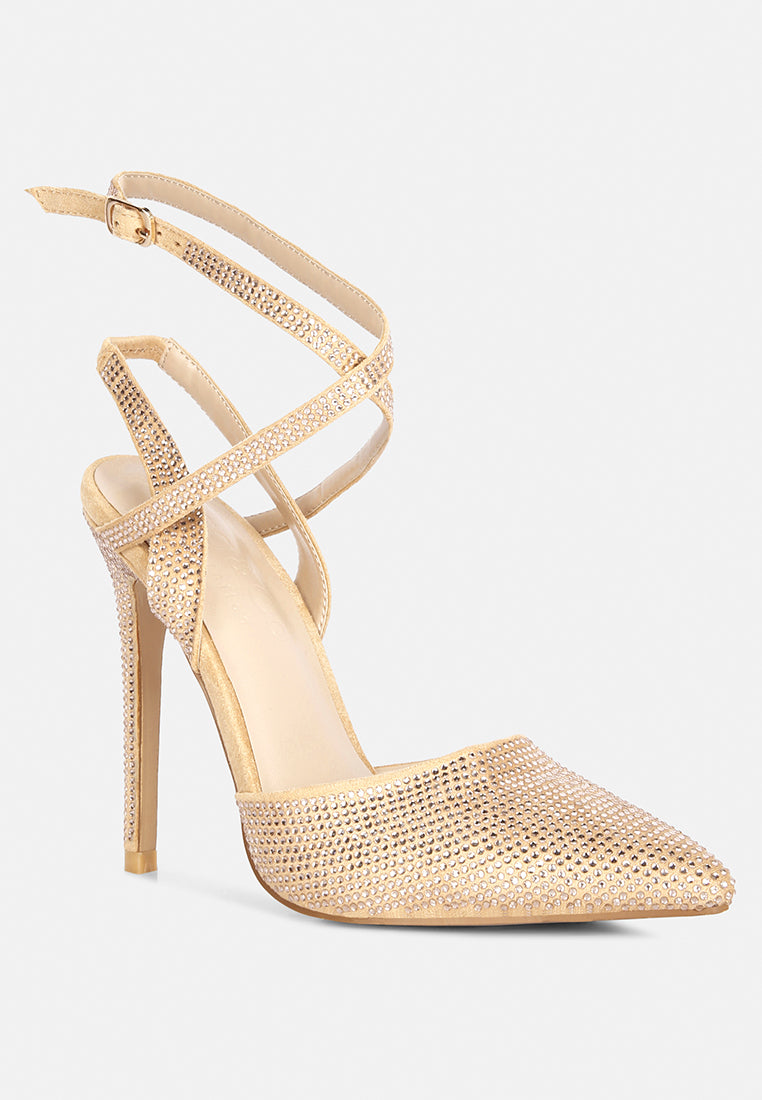 CHARMER Rhinestone Embellished Stiletto Sandals in Champagne#color_Champagne