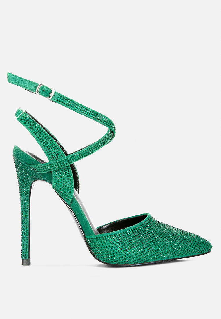 charmer diamante studded high heeled sandal in Green#color_Green