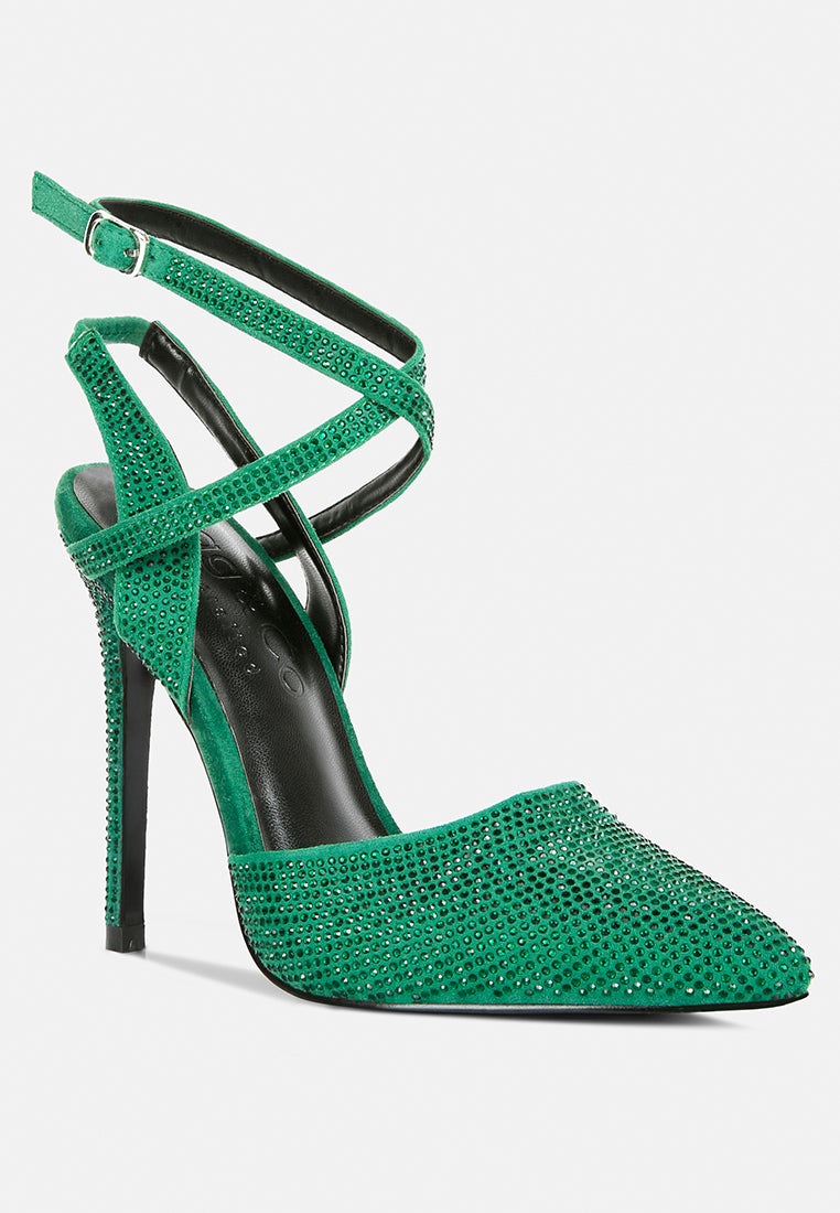 charmer diamante studded high heeled sandal in Green#color_Green