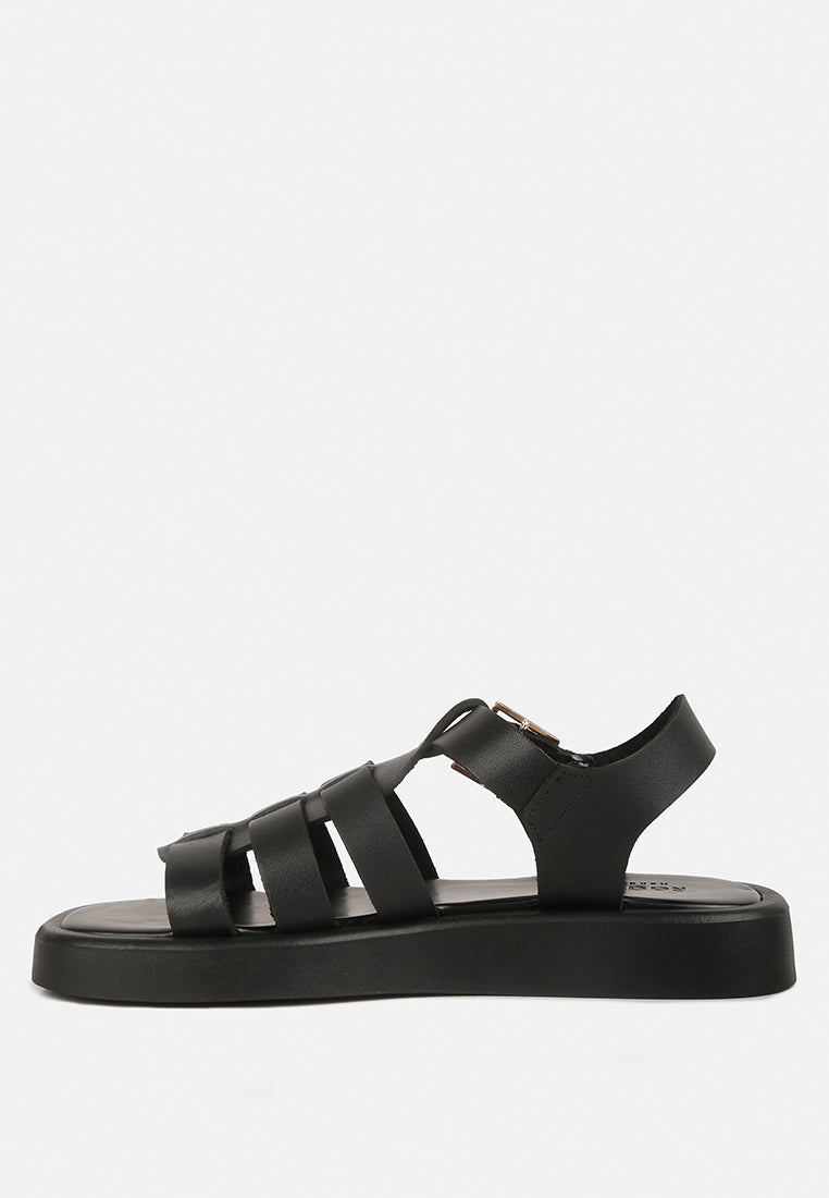 DACOSTA Genuine Leather Gladiator Flatform Sandals#color_black