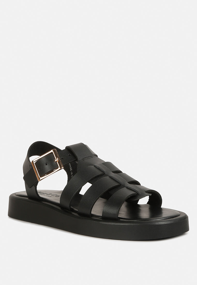 DACOSTA Genuine Leather Gladiator Flatform Sandals#color_black