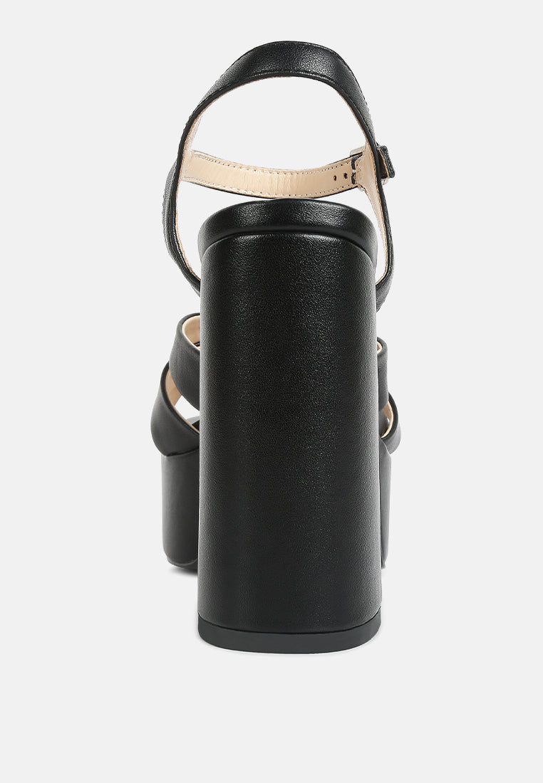 de vil crisscross straps slim block heel sandals in Black#color_black