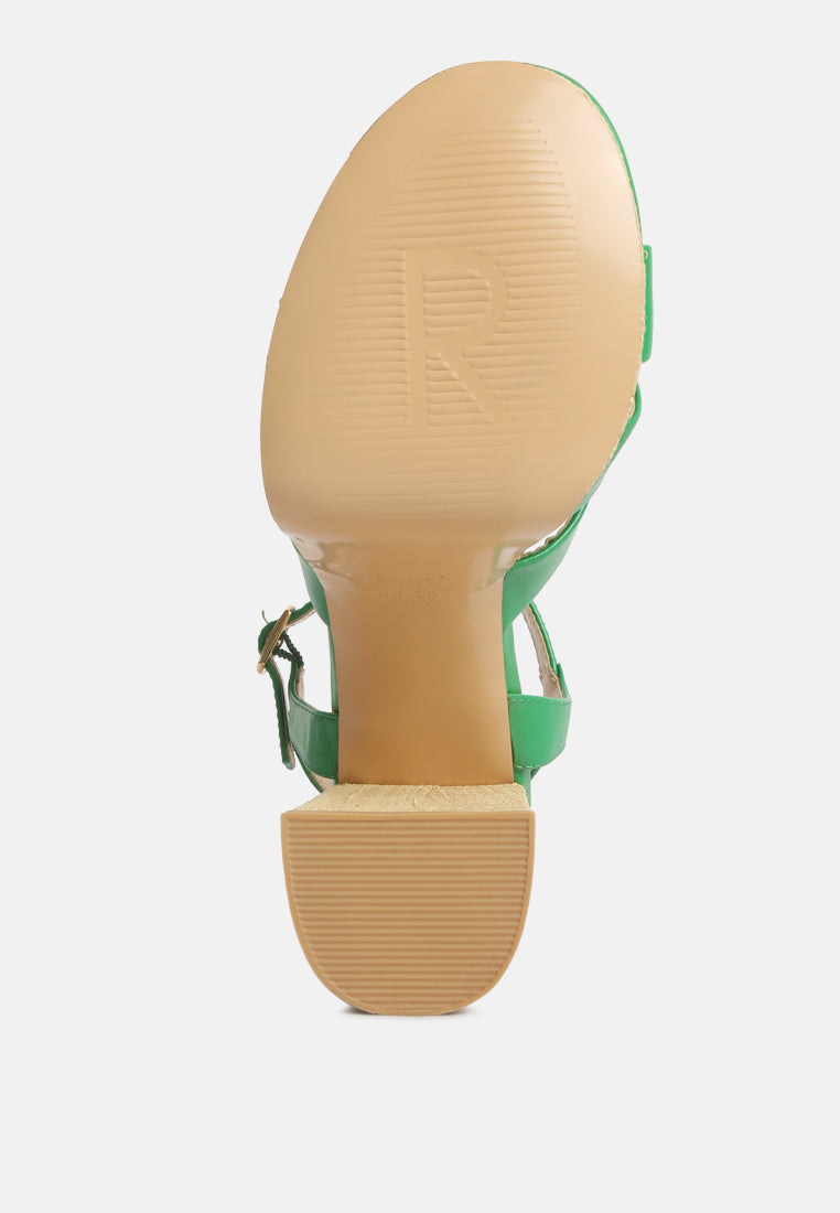 de vil crisscross straps slim block heel sandals in Green#color_green
