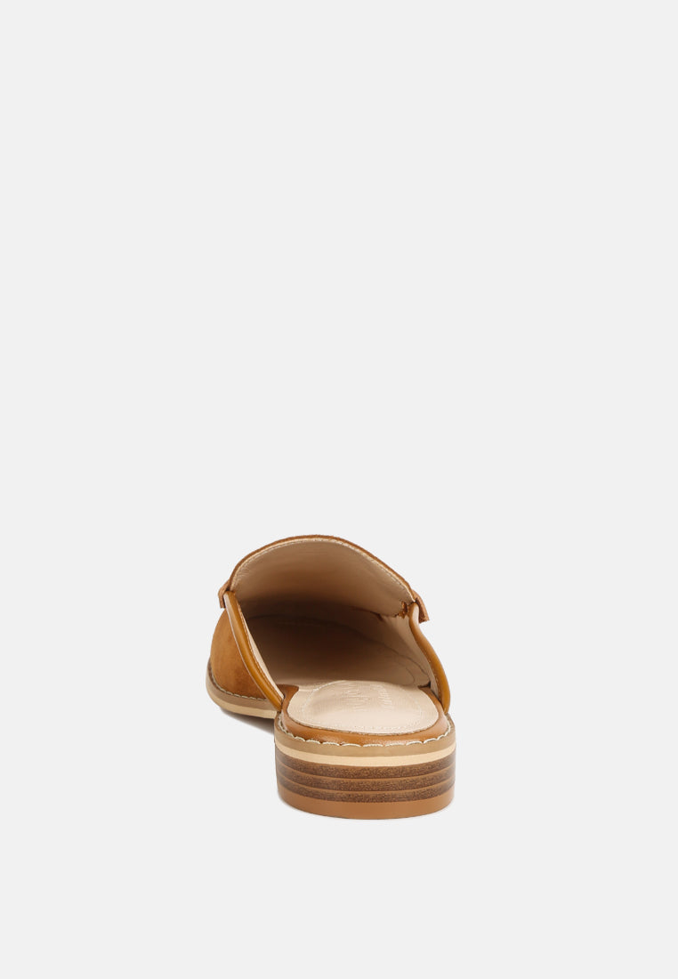 EDMANDA Tassle Detail Leather Mules in Light-Tan