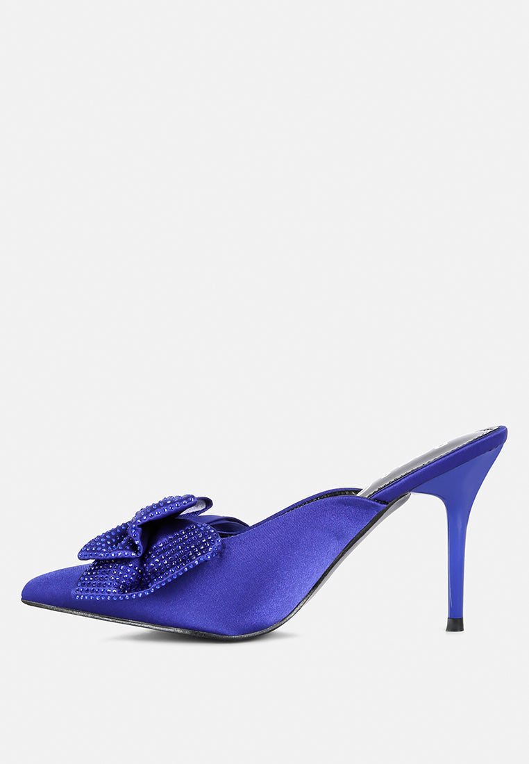 elisda blue diamante bow heeled mules#color_navy