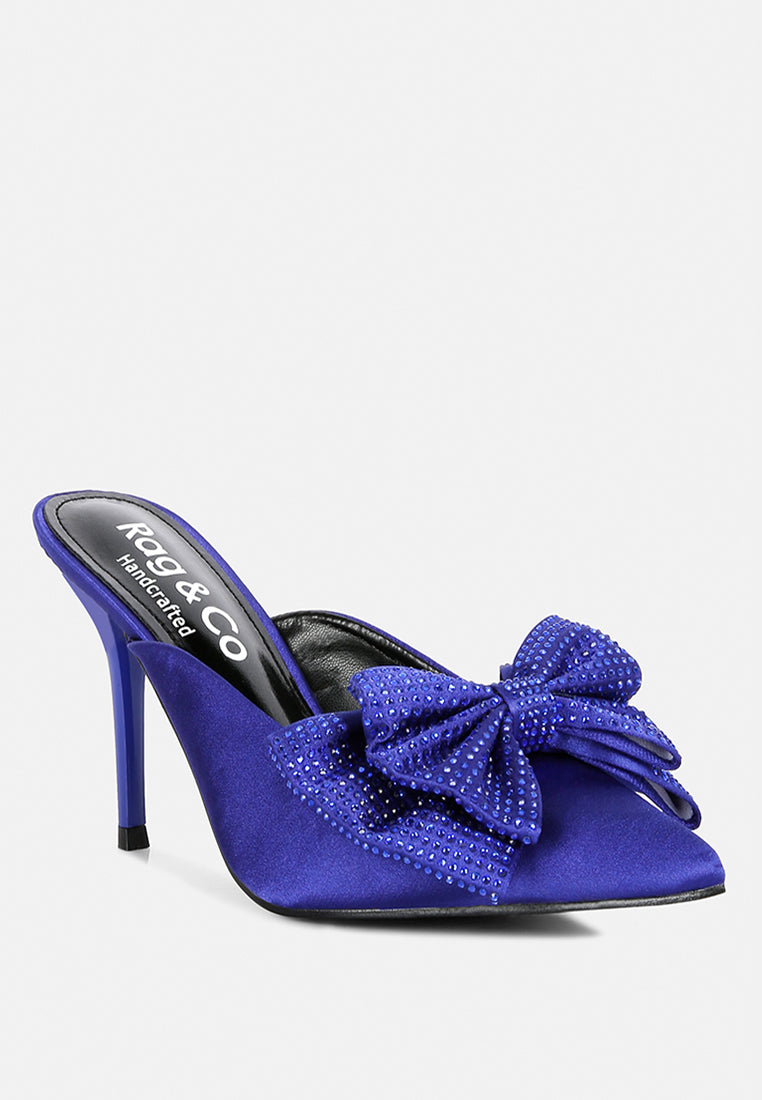 elisda blue diamante bow heeled mules#color_navy