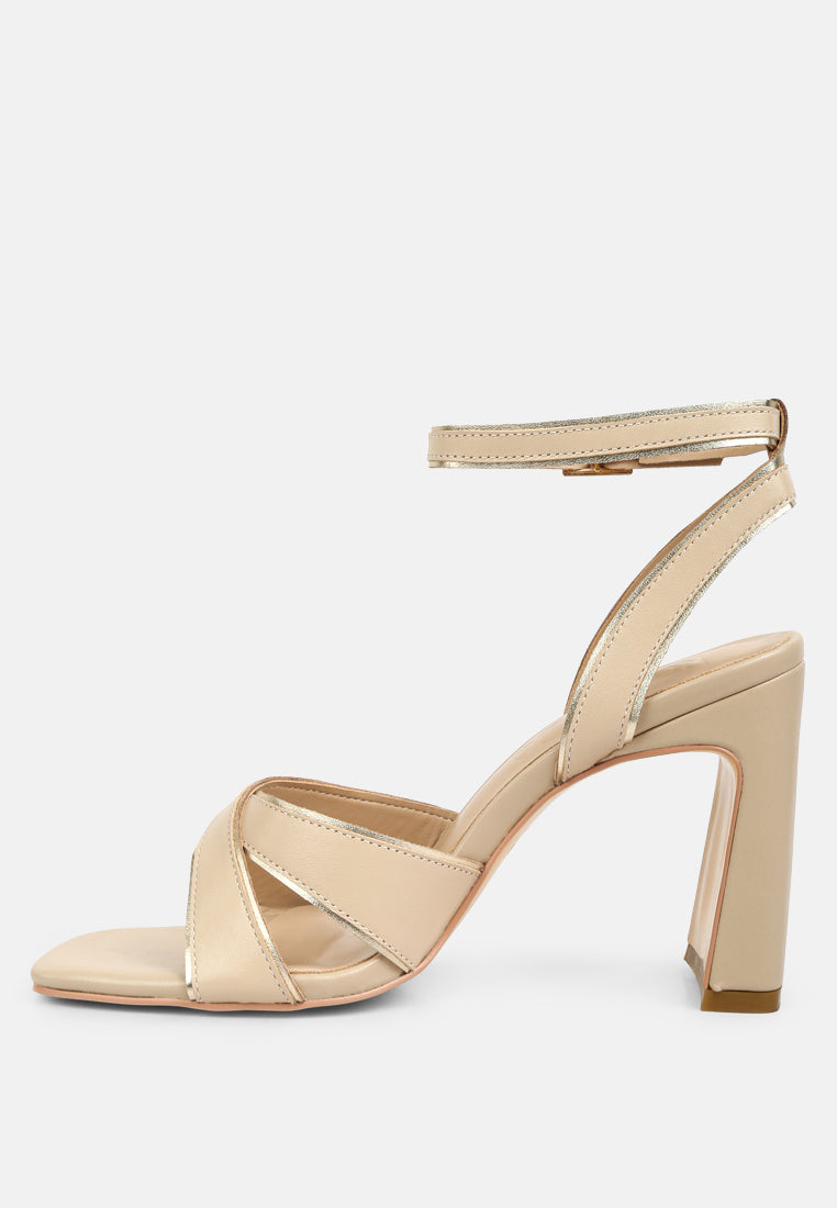 heeri beige metallic lined slim block heel sandals#color_beige