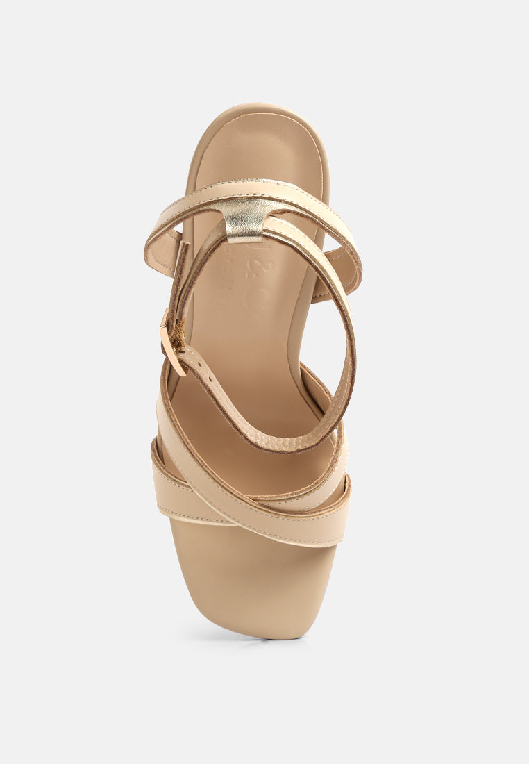 heeri beige metallic lined slim block heel sandals#color_beige