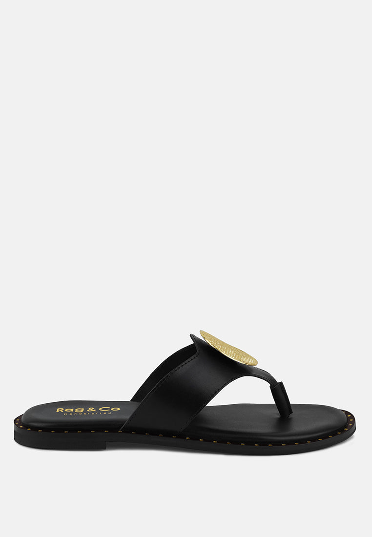 KATHLEEN Embellished Black Slip-on Thong Sandals#color_black