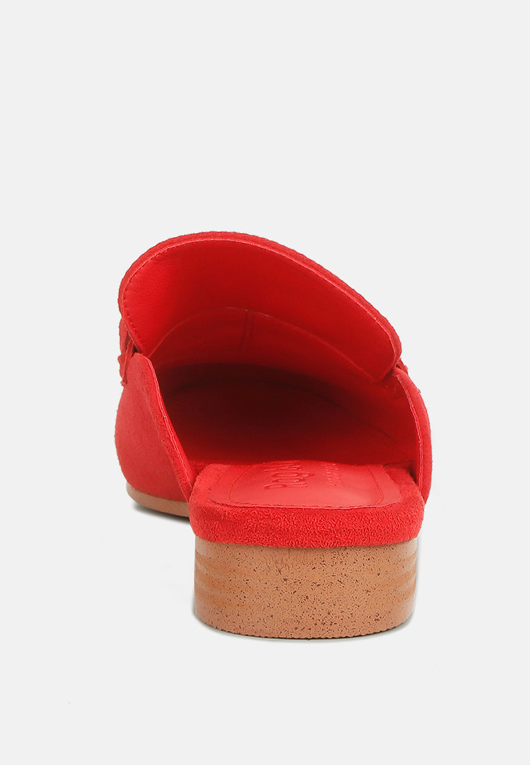 KRIZIA Chunky Chain Suede Slip On Loafers in Red #color_Red