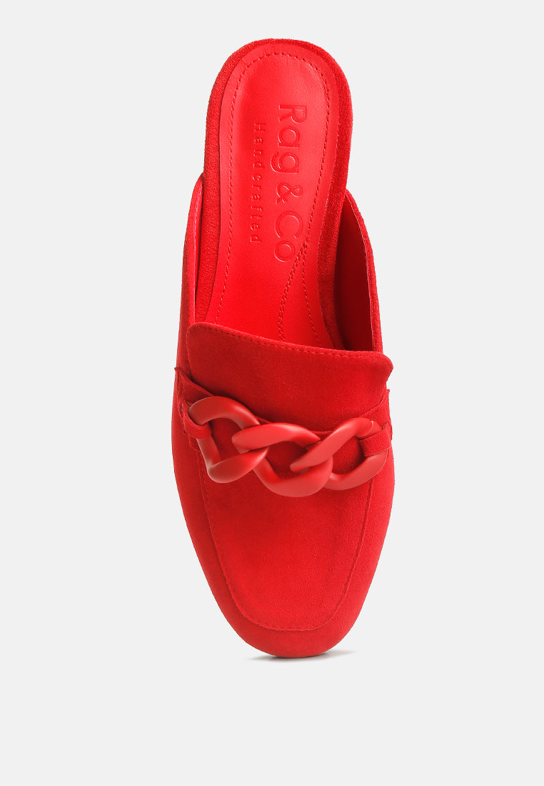 KRIZIA Chunky Chain Suede Slip On Loafers in Red #color_Red