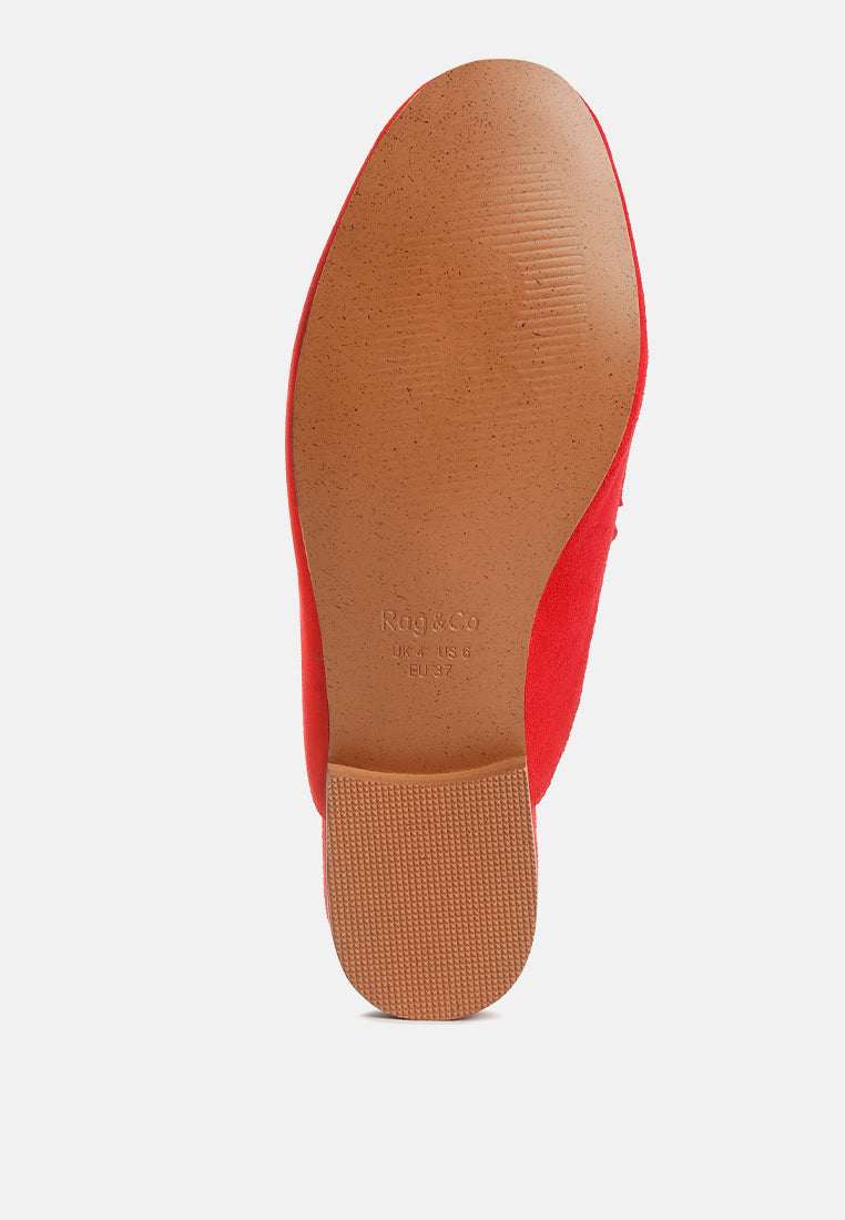 KRIZIA Chunky Chain Suede Slip On Loafers in Red #color_Red