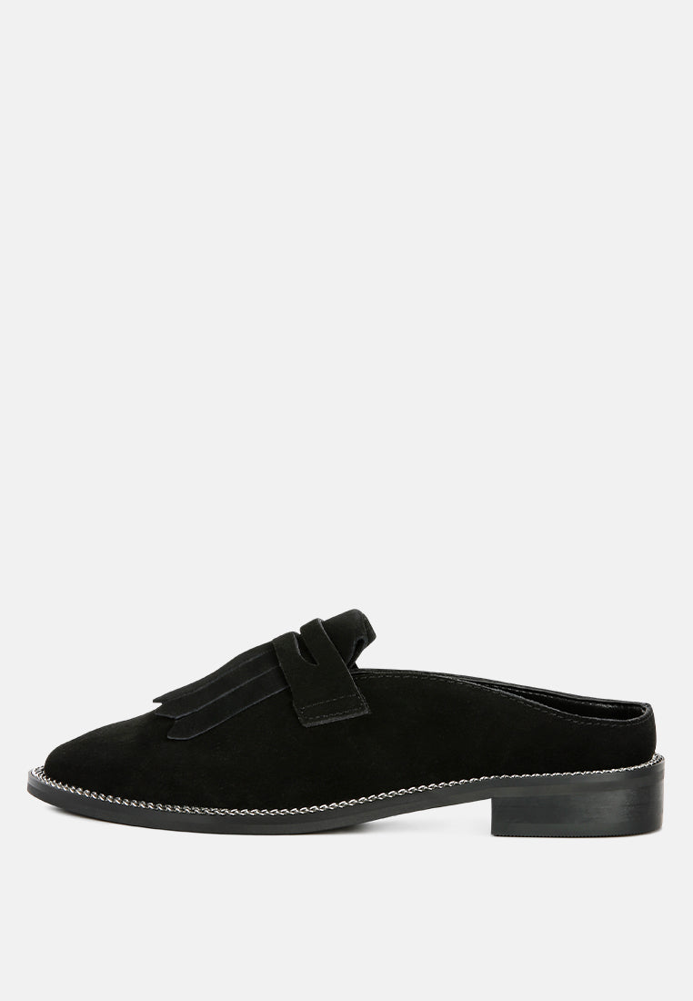 LENA Black Suede Walking Loafer Mules-Black
