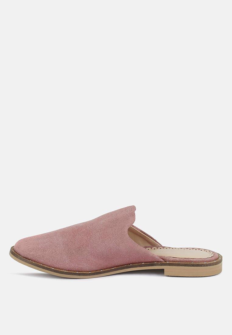LIA Dusty Pink Handcrafted Suede Mules color_dusty pink