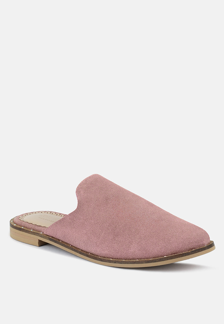 LIA Dusty Pink Handcrafted Suede Mules#color_dusty pink