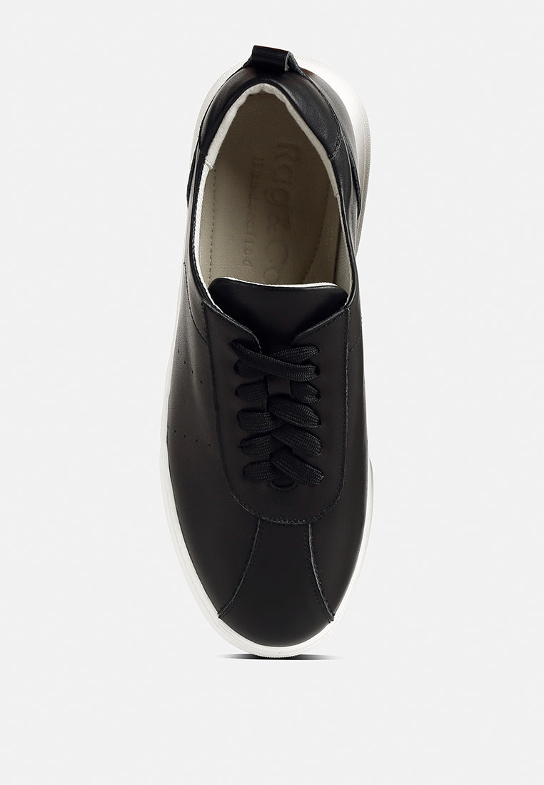 MAGULL Solid Lace Up Leather Sneakers in Black#color_black