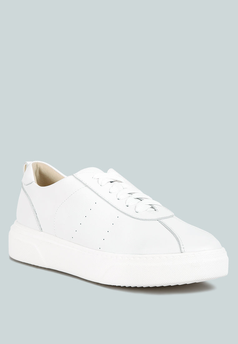 MAGULL Solid Lace Up Leather Sneakers in White#Color_White