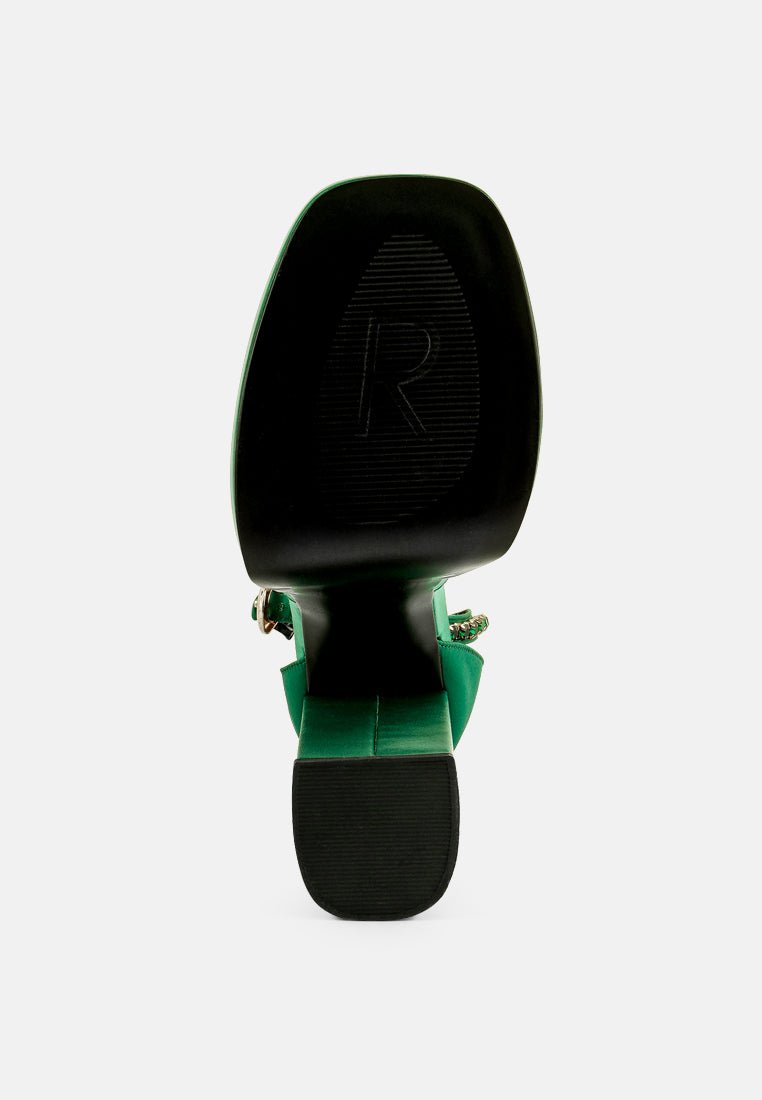 MARTINI Green Sky High Rampwalk Satin Sandals-Green