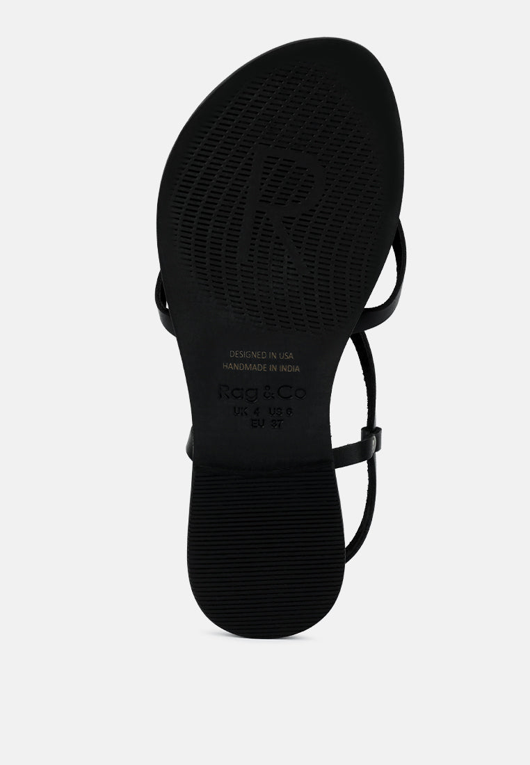 RITA Black Strappy Flat Leather Sandals#color_black
