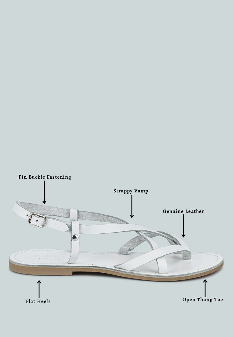RITA White Strappy Flat Leather Sandals#color_white