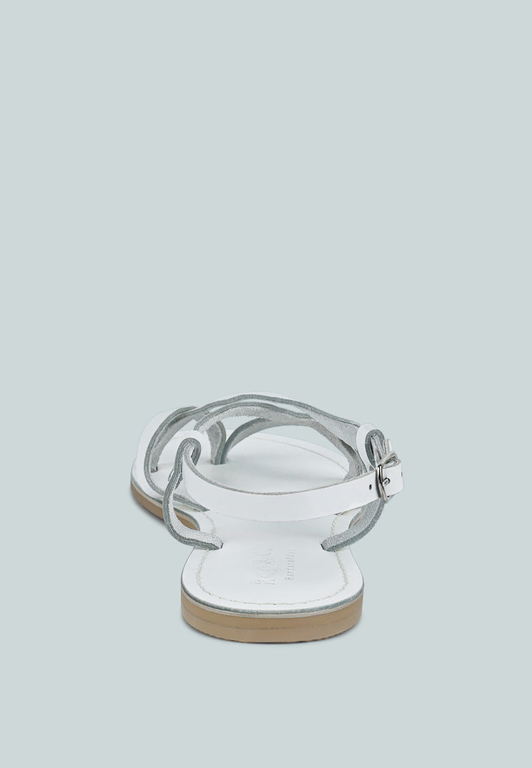 RITA White Strappy Flat Leather Sandals#color_white