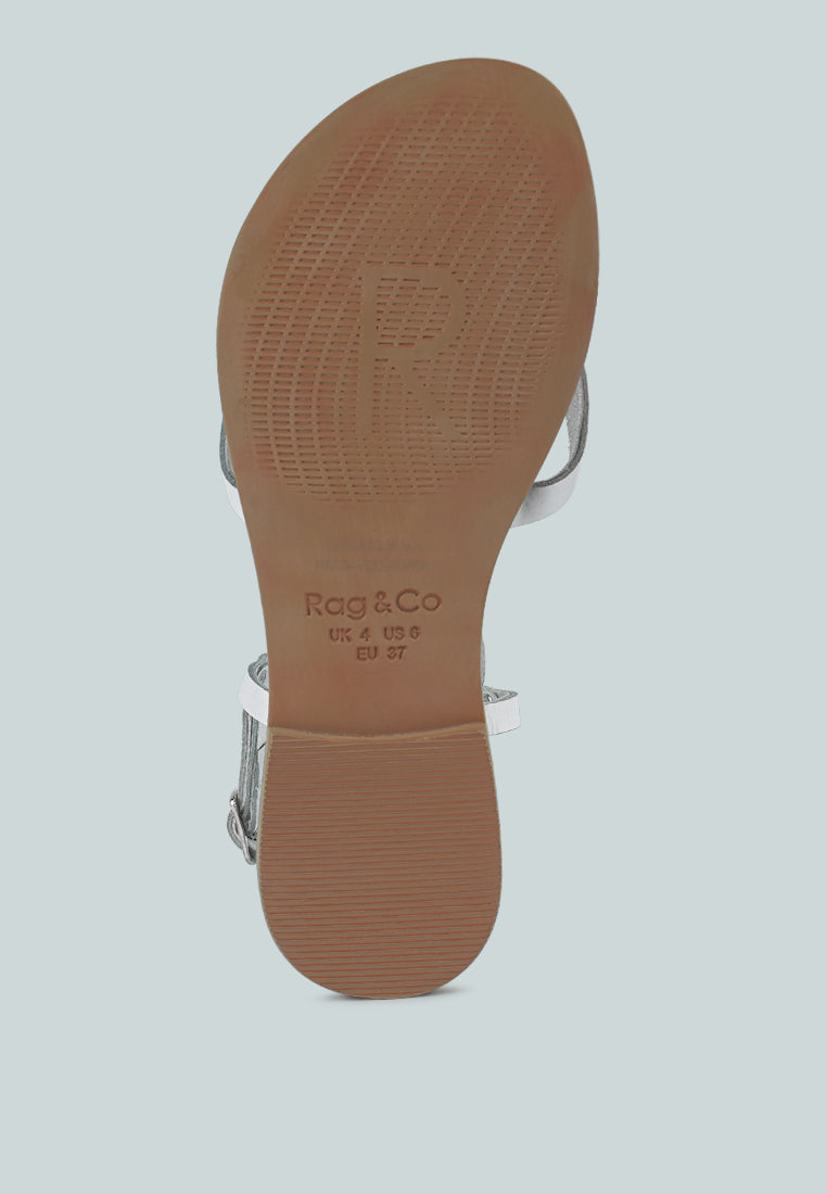 RITA White Strappy Flat Leather Sandals#color_white