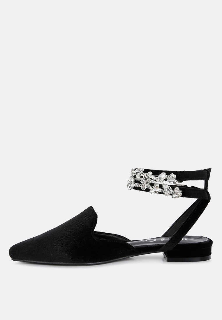 salome black velvet luxe jewelled flat mules#color_black