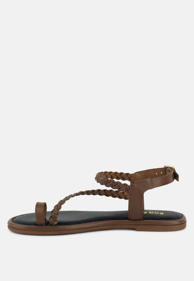 STALLONE Tan Braided Flat Sandals#color_tan