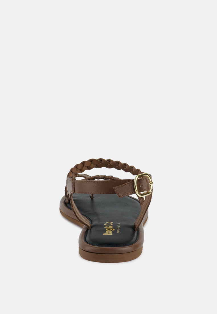 STALLONE Tan Braided Flat Sandals#color_tan