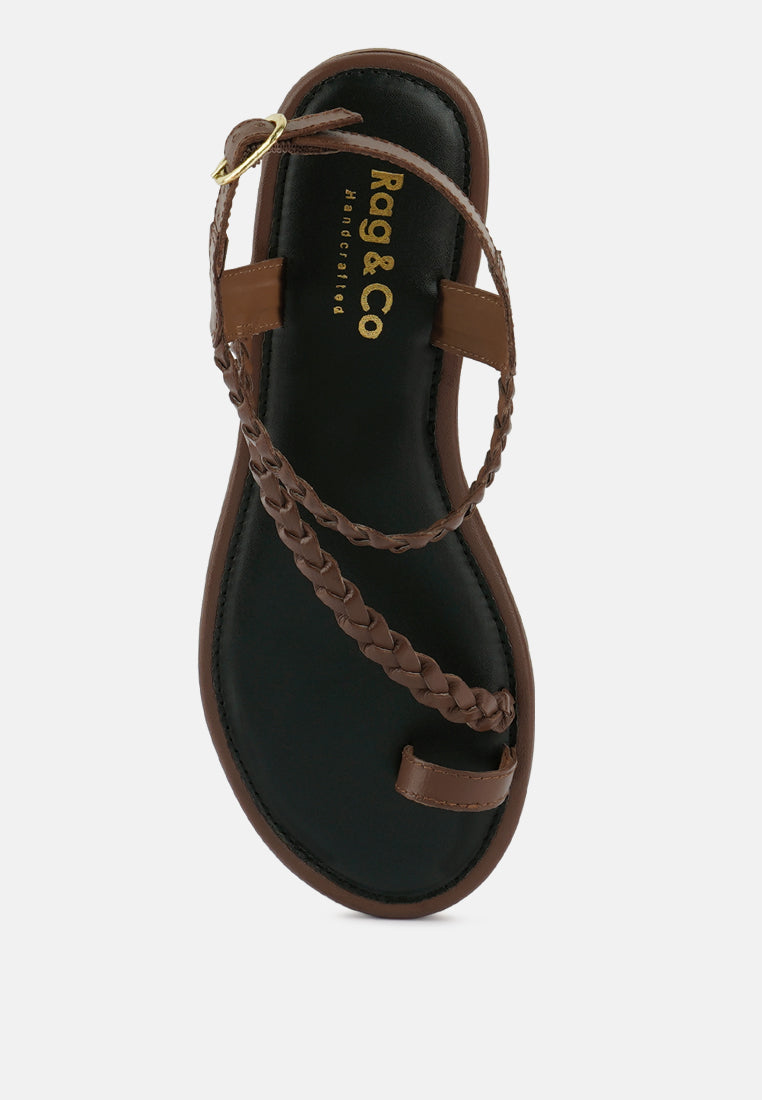 STALLONE Tan Braided Flat Sandals#color_tan