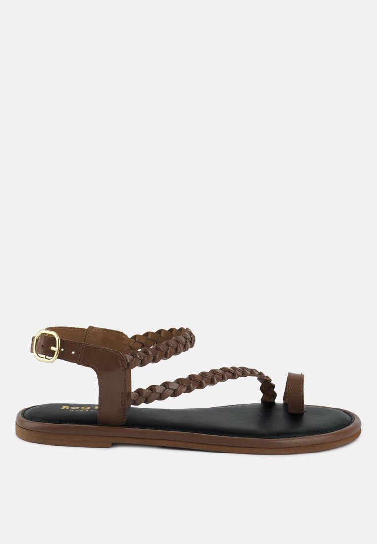 STALLONE Tan Braided Flat Sandals#color_tan