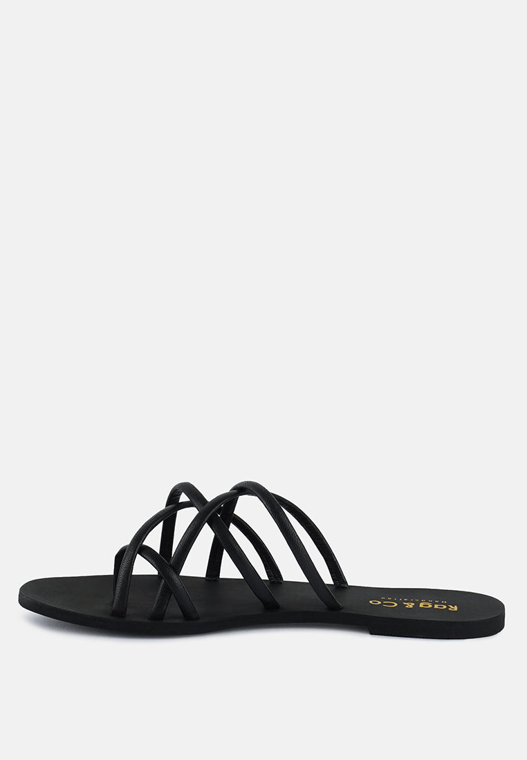 sweetin black strappy flat slip on sandals#color_black