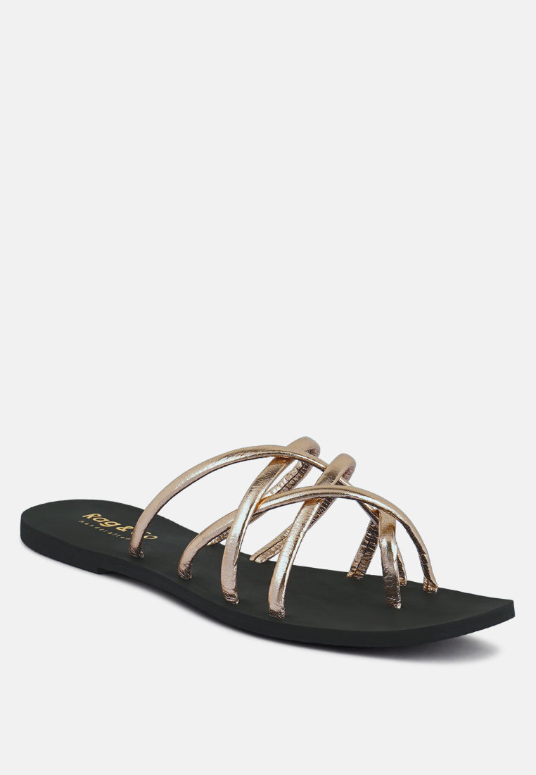 sweetin rose gold strappy flat slip on sandals#color_rose gold