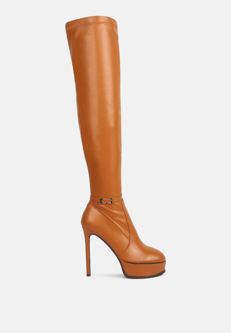 twinkles patent stiletto heeled long boots #color_tan