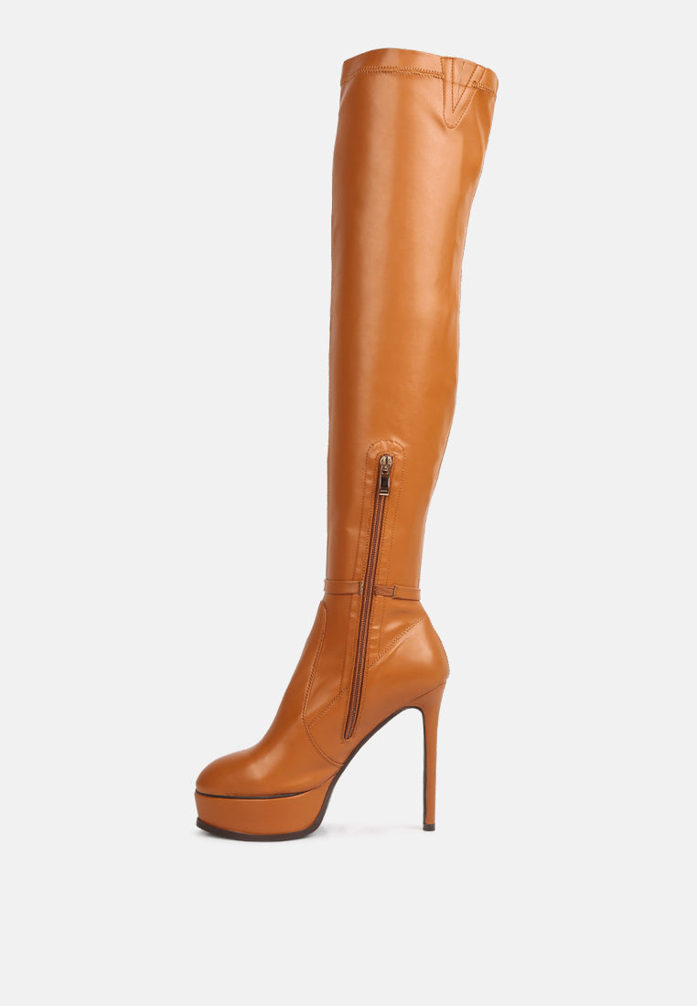 twinkles patent stiletto heeled long boots #color_tan